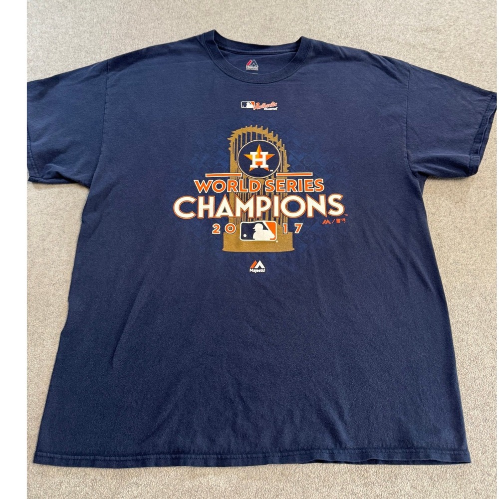 Majestic Houston Astros T Shirt‎ Mens XL Navy 2017 World Series Champions MLB